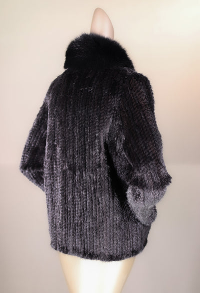 Knitted Mink Jacket with Fox Tuxedo Collar