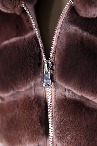 Chevron-Cut Chinchilla Rex Rabbit Long Vest