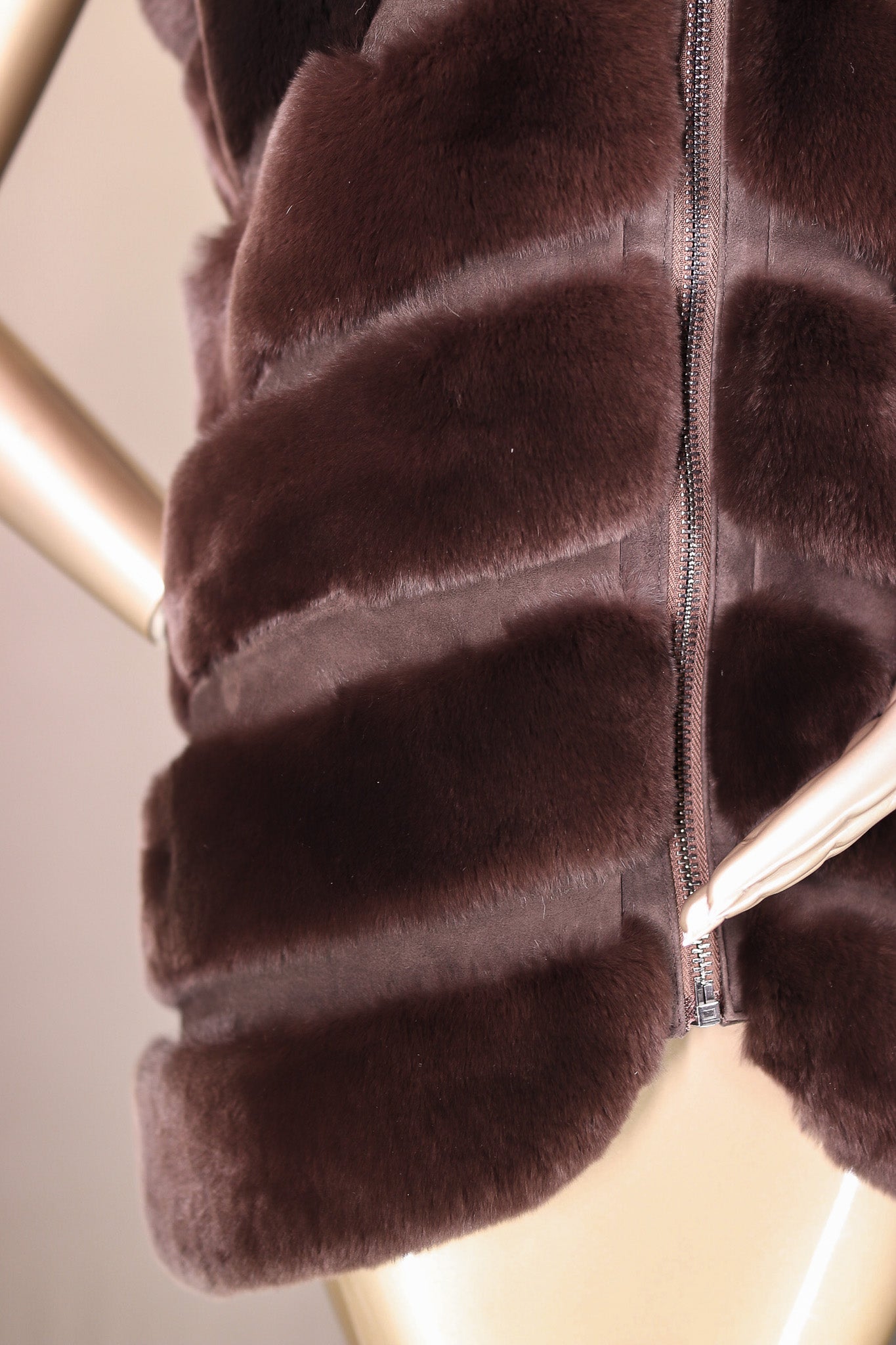 Chevron-Cut Chinchilla Rex Rabbit Long Vest
