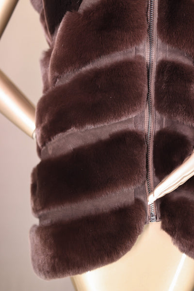 Chevron-Cut Chinchilla Rex Rabbit Long Vest