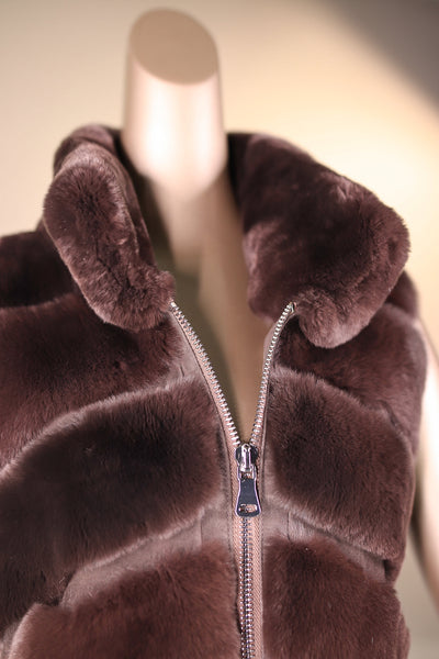 Chevron-Cut Chinchilla Rex Rabbit Long Vest