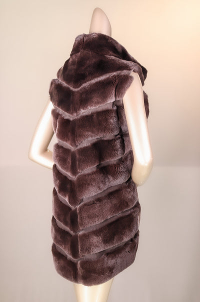 Chevron-Cut Chinchilla Rex Rabbit Long Vest