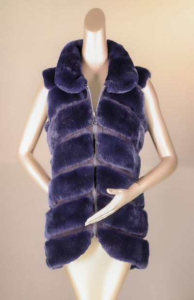 Chevron-Cut Chinchilla Rex Rabbit Long Vest