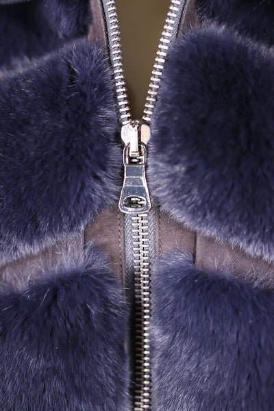 Chevron-Cut Chinchilla Rex Rabbit Long Vest