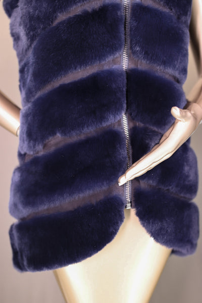 Chevron-Cut Chinchilla Rex Rabbit Long Vest