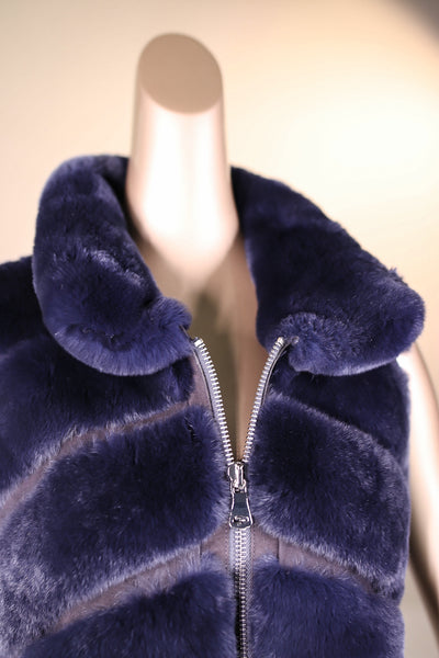 Chevron-Cut Chinchilla Rex Rabbit Long Vest