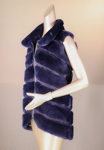 Chevron-Cut Chinchilla Rex Rabbit Long Vest