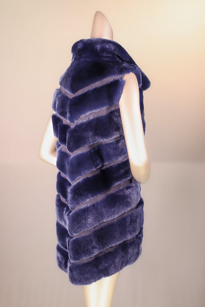 Chevron-Cut Chinchilla Rex Rabbit Long Vest