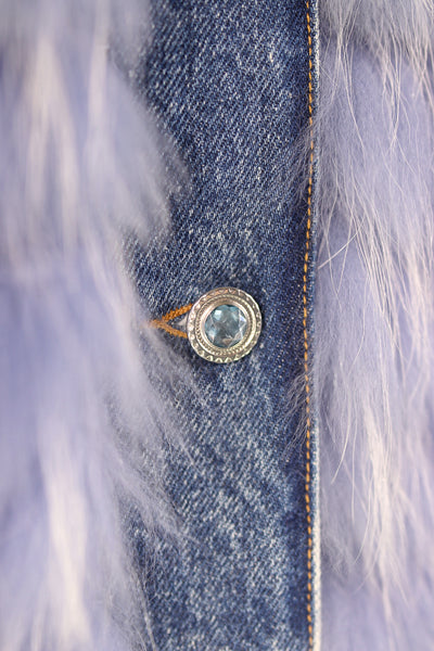 Denim Vest with Dyed Feathered Finn Raccoon