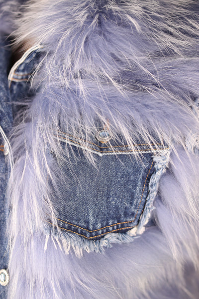 Denim Vest with Dyed Feathered Finn Raccoon