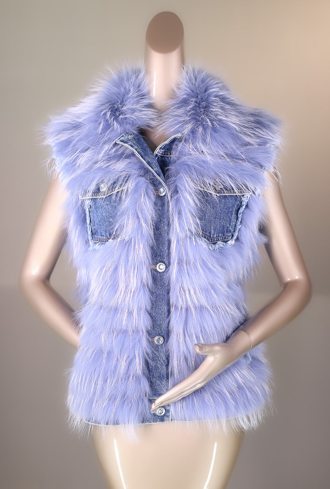 denim dress with fur vest Fur Coat with Denim Dress