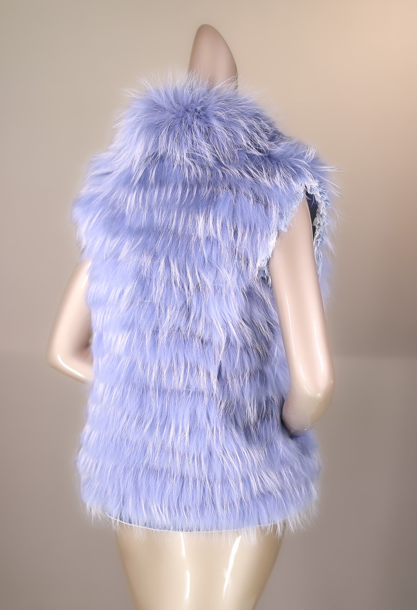 Denim Vest with Dyed Feathered Finn Raccoon