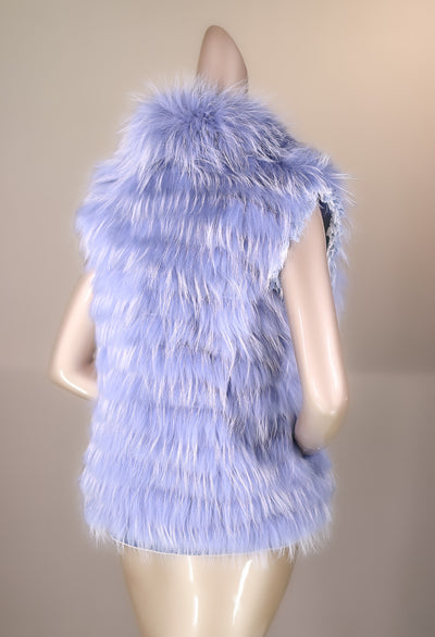 Denim Vest with Dyed Feathered Finn Raccoon