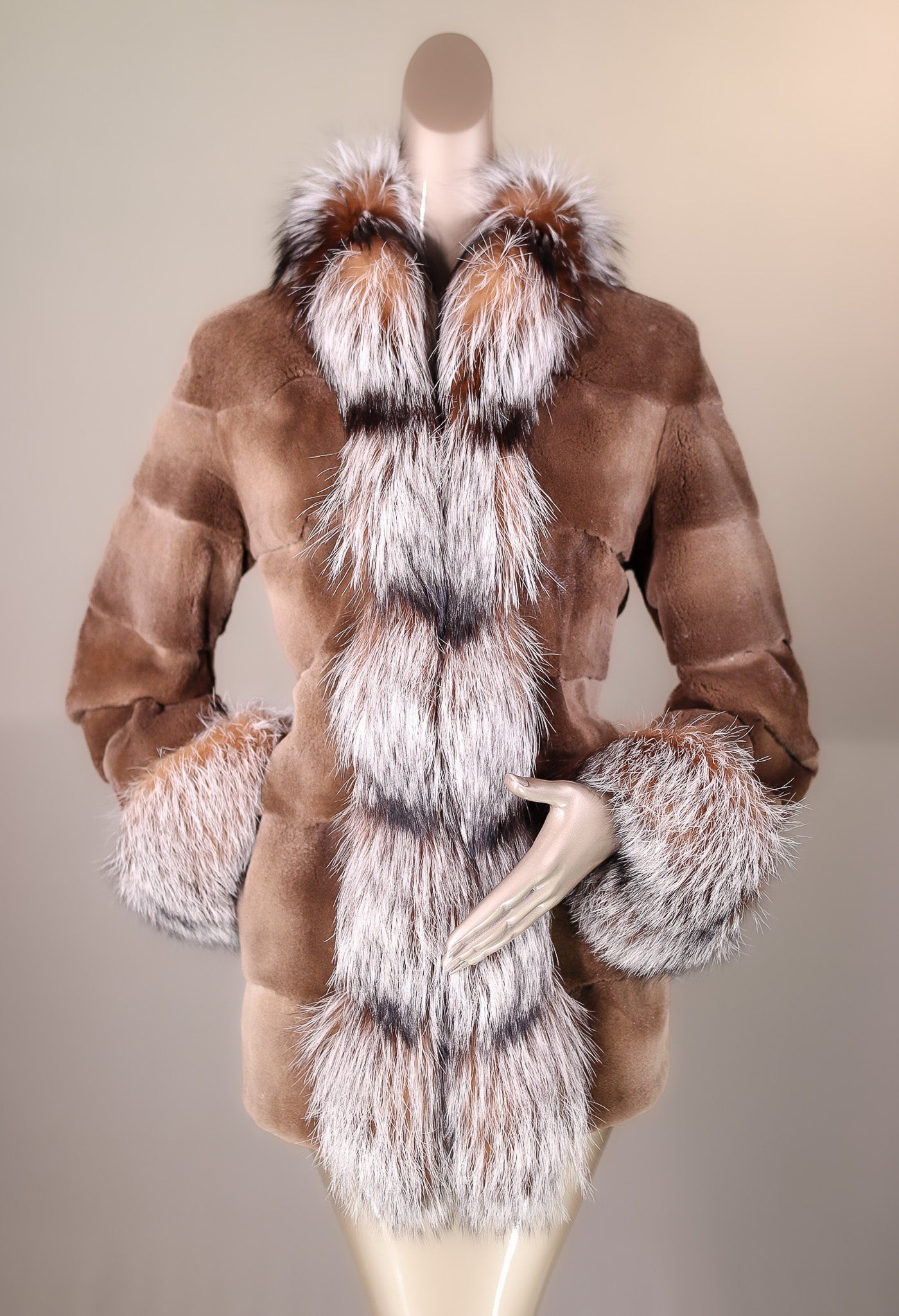 Sheared Horizontal-Cut Mink Reversible Jacket with Silver Fox Trimming