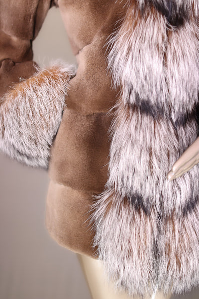 Sheared Horizontal-Cut Mink Reversible Jacket with Silver Fox Trimming