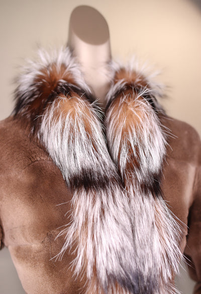 Sheared Horizontal-Cut Mink Reversible Jacket with Silver Fox Trimming