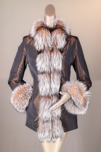 Sheared Horizontal-Cut Mink Reversible Jacket with Silver Fox Trimming