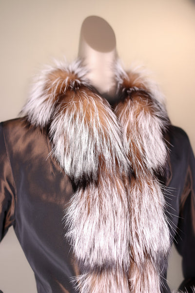 Sheared Horizontal-Cut Mink Reversible Jacket with Silver Fox Trimming