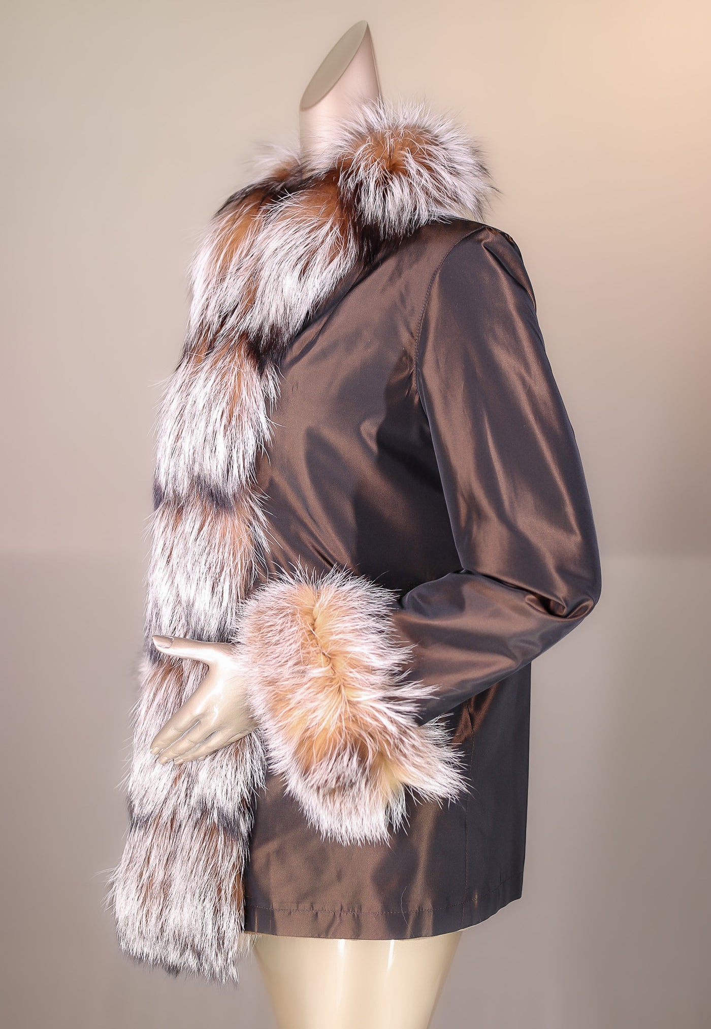 Sheared Horizontal-Cut Mink Reversible Jacket with Silver Fox Trimming