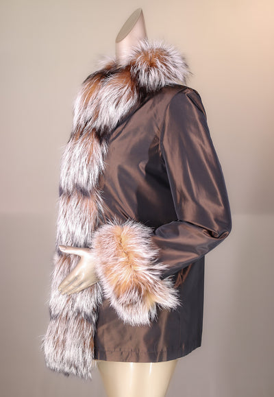 Sheared Horizontal-Cut Mink Reversible Jacket with Silver Fox Trimming