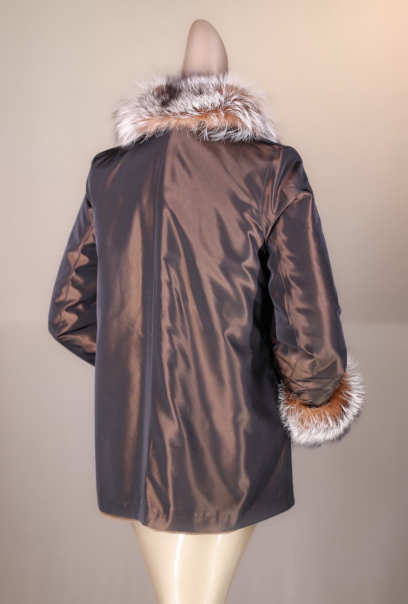 Sheared Horizontal-Cut Mink Reversible Jacket with Silver Fox Trimming