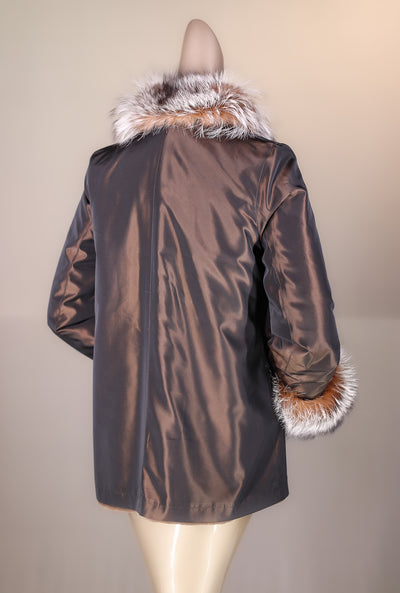 Sheared Horizontal-Cut Mink Reversible Jacket with Silver Fox Trimming