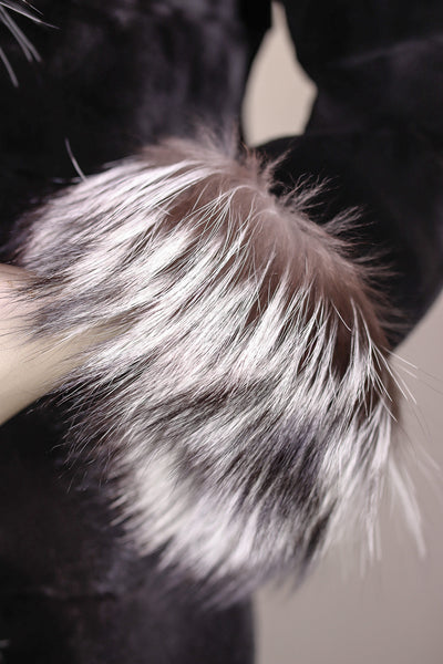 Sheared Horizontal-Cut Mink Reversible Jacket with Silver Fox Trimming