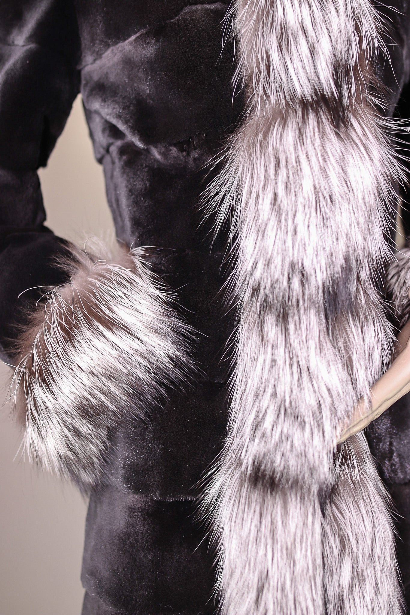 Sheared Horizontal-Cut Mink Reversible Jacket with Silver Fox Trimming