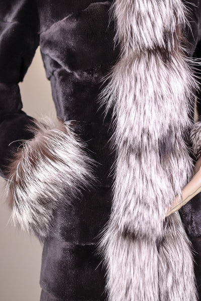 Sheared Horizontal-Cut Mink Reversible Jacket with Silver Fox Trimming