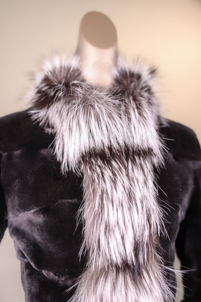 Sheared Horizontal-Cut Mink Reversible Jacket with Silver Fox Trimming