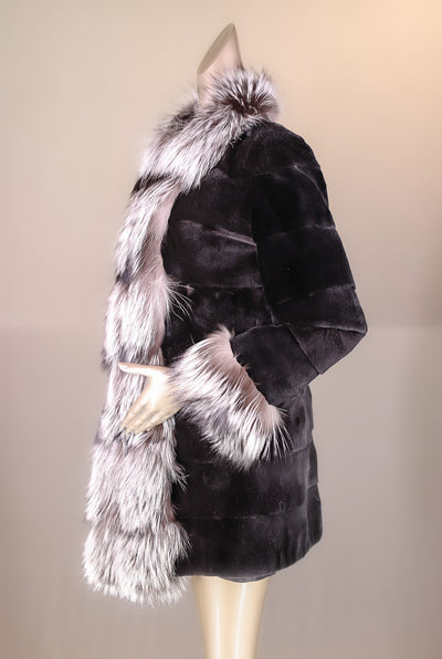 Sheared Horizontal-Cut Mink Reversible Jacket with Silver Fox Trimming