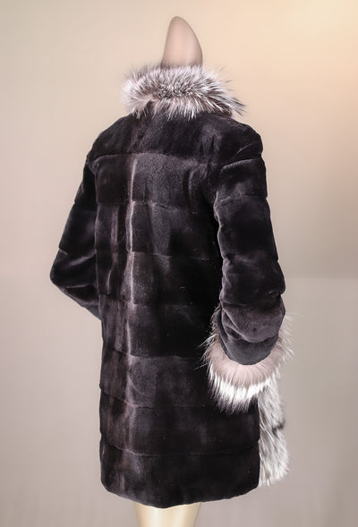 Sheared Horizontal-Cut Mink Reversible Jacket with Silver Fox Trimming