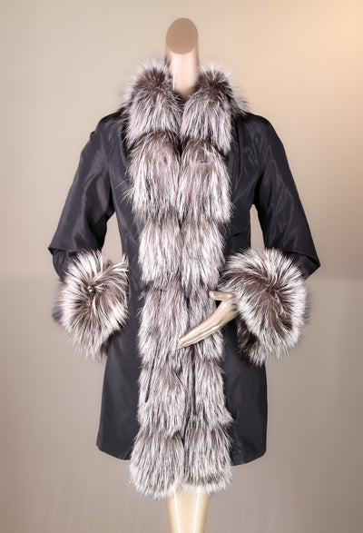 Sheared Horizontal-Cut Mink Reversible Jacket with Silver Fox Trimming