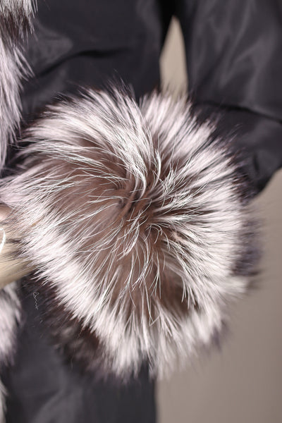 Sheared Horizontal-Cut Mink Reversible Jacket with Silver Fox Trimming