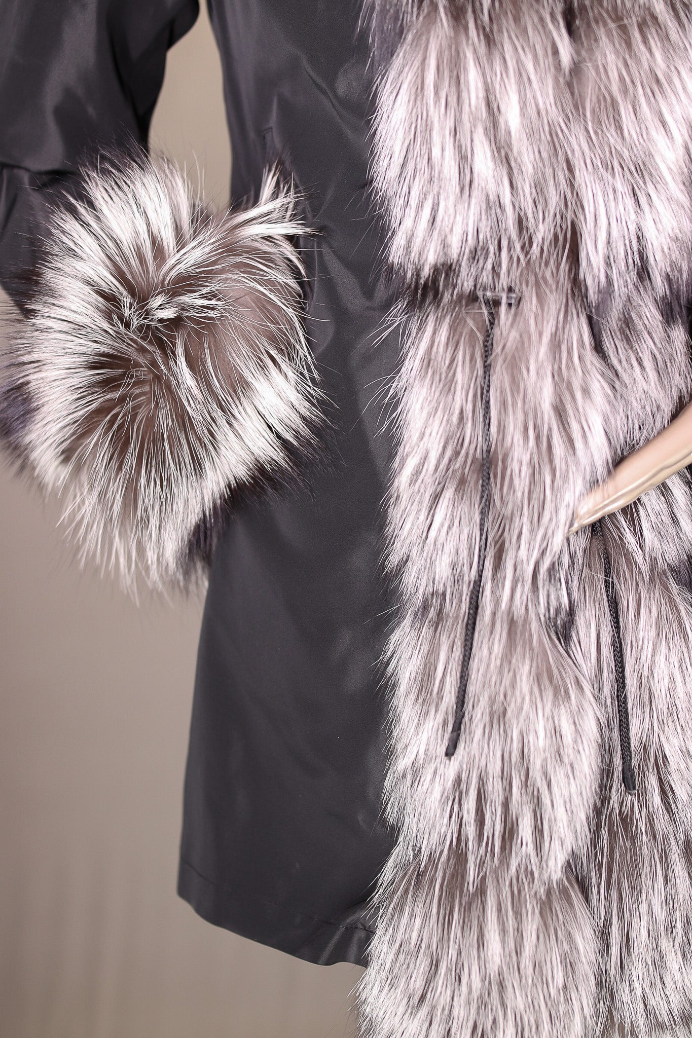Sheared Horizontal-Cut Mink Reversible Jacket with Silver Fox Trimming