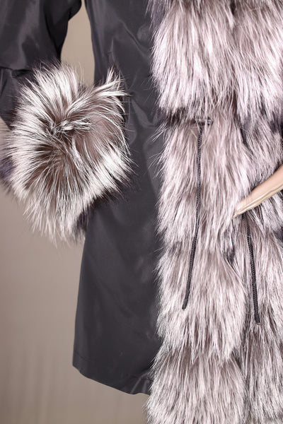 Sheared Horizontal-Cut Mink Reversible Jacket with Silver Fox Trimming