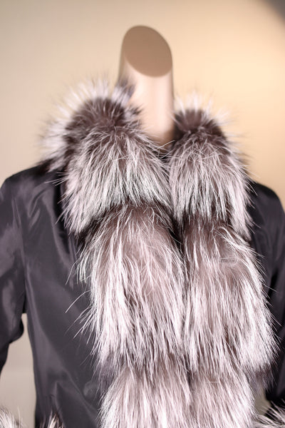 Sheared Horizontal-Cut Mink Reversible Jacket with Silver Fox Trimming