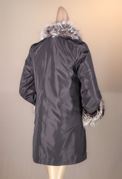 Sheared Horizontal-Cut Mink Reversible Jacket with Silver Fox Trimming