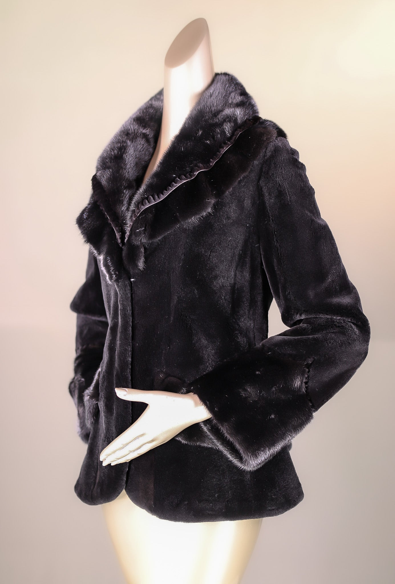 Sheared Mink Jacket with Ruffled Shawl Collar