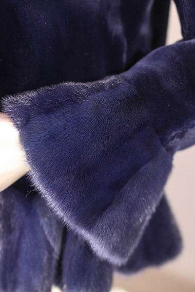 Sheared Mink Jacket with Long Hair Mink Tuxedo Ruffled Trimming