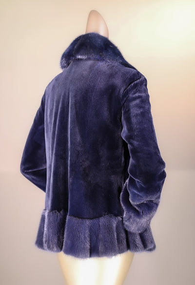 Sheared Mink Jacket with Long Hair Mink Tuxedo Ruffled Trimming