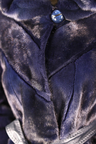 Sheared Mink Hooded Belted Stroller with Laser Etching