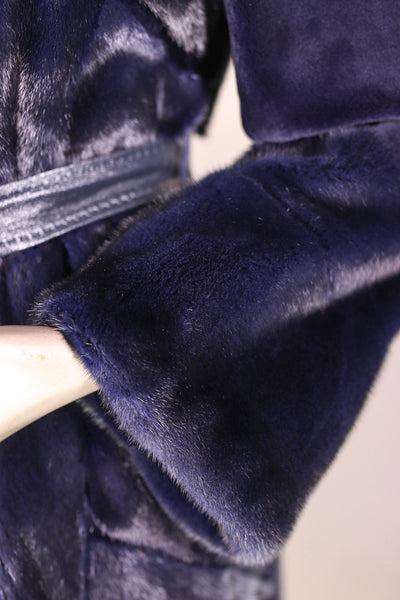 Sheared Mink Hooded Belted Stroller with Laser Etching