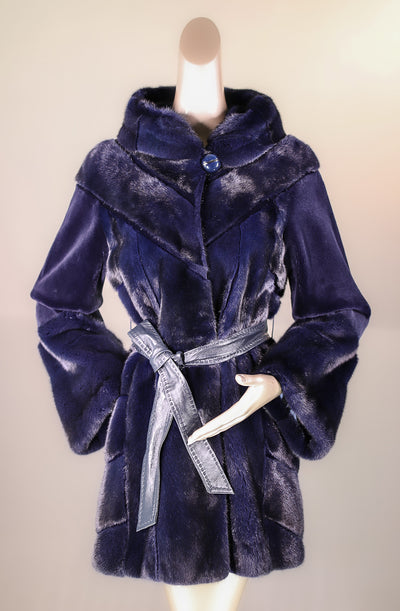 Sheared Mink Hooded Belted Stroller with Laser Etching