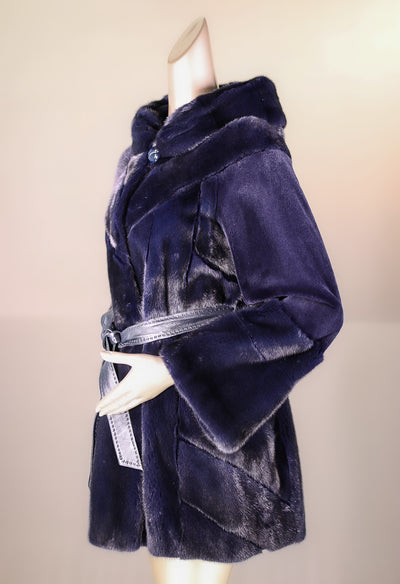 Sheared Mink Hooded Belted Stroller with Laser Etching