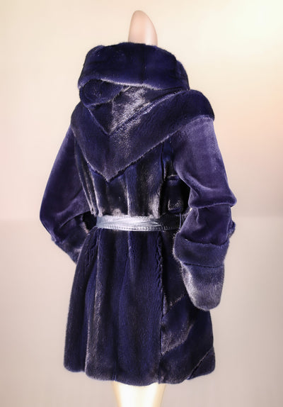 Sheared Mink Hooded Belted Stroller with Laser Etching