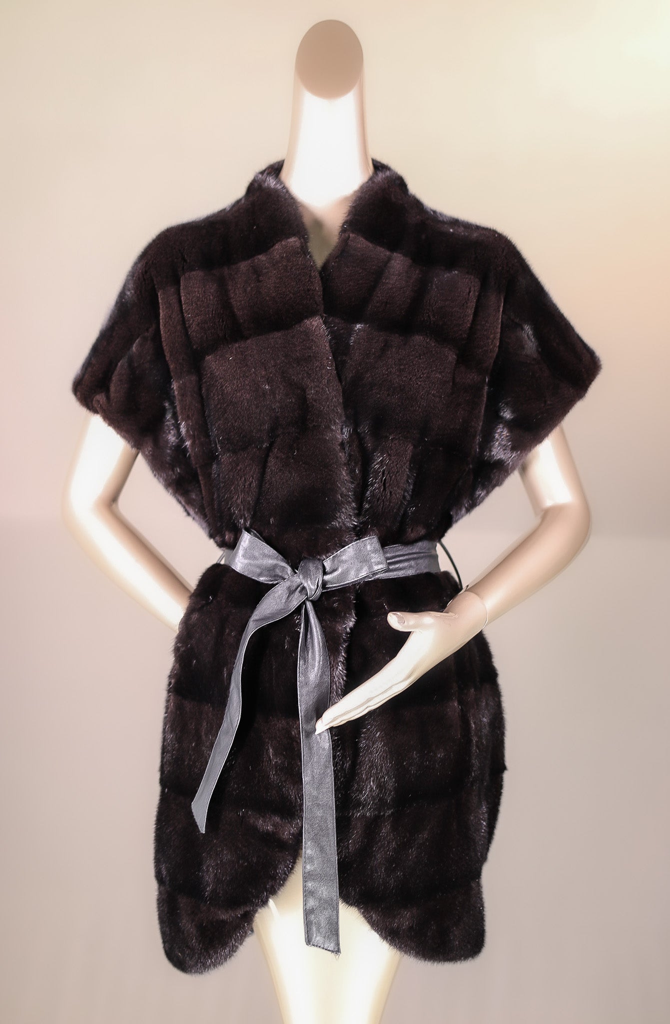 Cross-Cut Mink Belted Long Vest