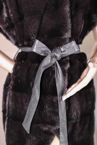 Cross-Cut Mink Belted Long Vest