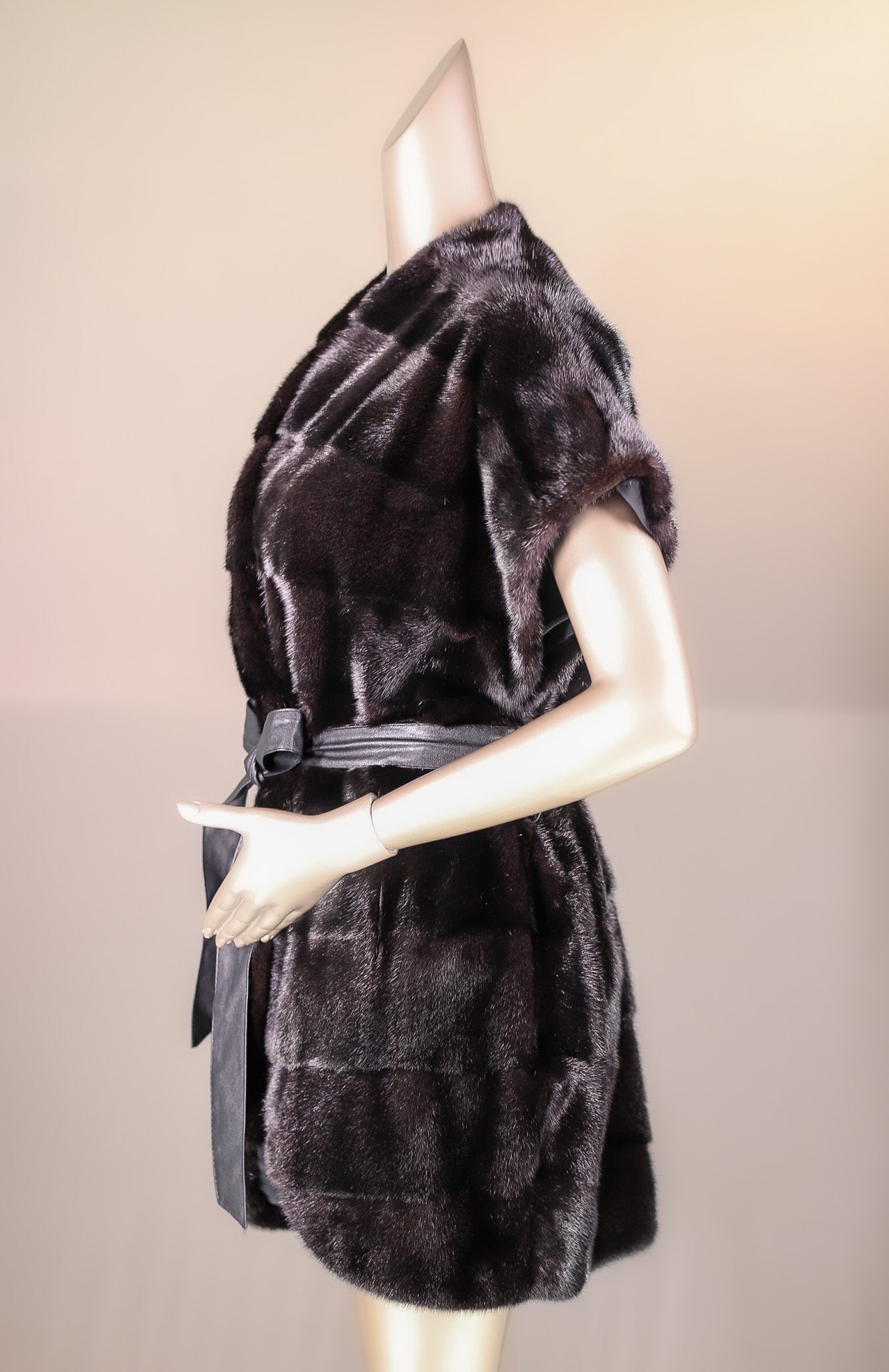 Cross-Cut Mink Belted Long Vest