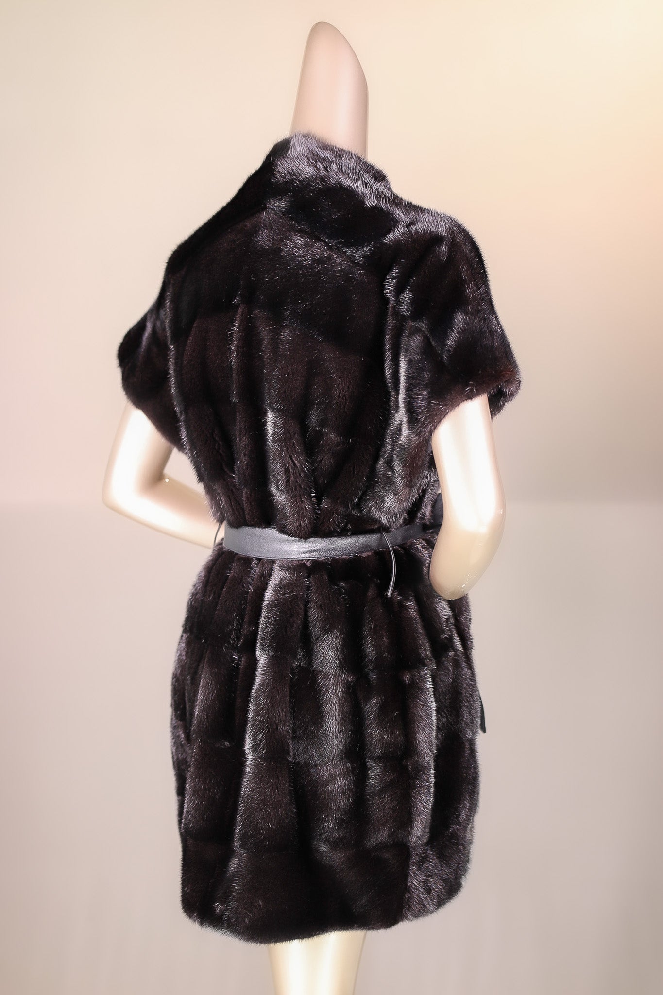 Cross-Cut Mink Belted Long Vest